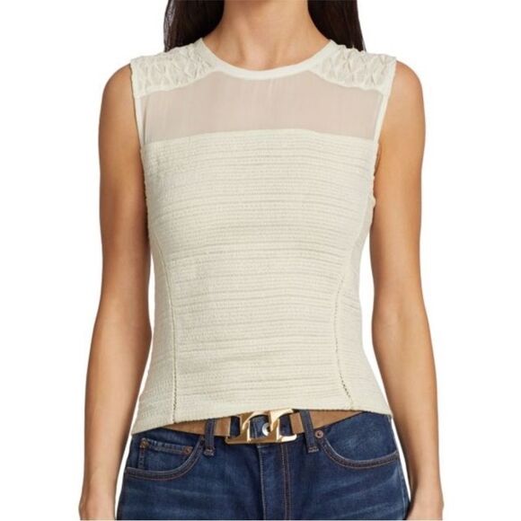 Rag & Bone Cream Embroidered Fitted Ribbed Tank Top Size 4 - Picture 1 of 7